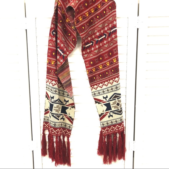 Boho Aztec Red Knit Scarf - Picture 2 of 8